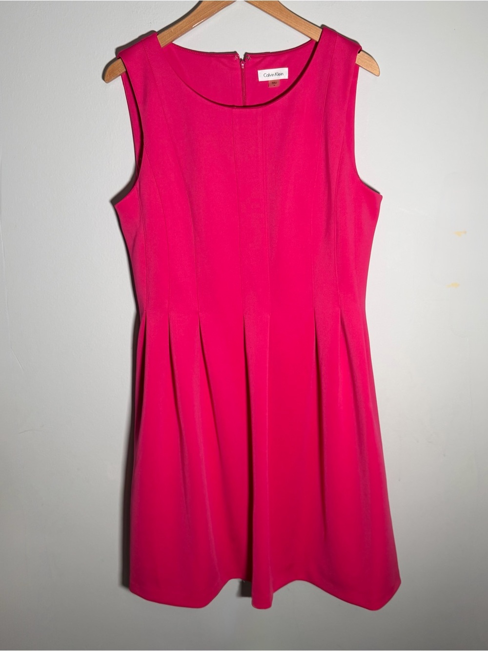 Calvin Klein Women's Hot Pink Fit & Flare Pleated Sleeveless Dress Size 16 - Picture 13 of 13